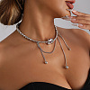Alloy & CCB Plastic Textured Rectangle Pendant Necklaces with Chain Tassel for Women WG46BC5-01-2