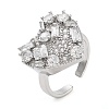 Rack Plating Brass Micro Pave Cubic Zirconia Heart Open Cuff Rings for Women RJEW-C080-05P-1