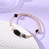 Round & Oval Natural Black Tourmaline & Larvikite & Lava Rock & Cultured Freshwater Pearl & Non-magnetic Synthetic Hematite Beaded Bangles BJEW-JB14079-1