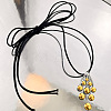 Two Tone 304 Stainless Steel Pendant Adjustable 2-Strand Black PU Leather Cord Necklaces for Women WG6EB49-02-1
