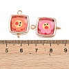 CCB Plastic Frame with Polymer Clay Smiling Face Flower Beads Square Links Connector Charms KK-D103-06RG-3