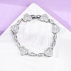 Heart & Horse Eye Brass Micro Pave Clear Cubic Zirconia Link Bracelets for Women BJEW-G740-03P-1