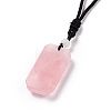 Adjustable Natural Rose Quartz Rectangle Pendant Necklace with Nylon Cord for Women NJEW-L171-03E-4