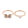 Bowknot 304 Stainless Steel Finger Ring Set for Women RJEW-C086-09-RG-2