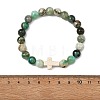 Natural Green Line Jasper & Synthetic Turquoise Cross & Round Beaded Stretch Bracelets for Women Men BJEW-JB13926-02-3