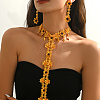 Alloy Cubic Zirconia Flower Long Tassel Necklaces & Earrings Sets for Women YP5175-4