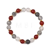 Round Natural Carnelian & Cloudy Quartz Beads & Brass Spacer Beads Beaded Stretch Bracelets for Women BJEW-JB14074-3