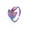 Rainbow Color 304 Stainless Steel Leaf Cuff Ring RJEW-N038-041M-3