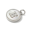 Brass Pave Natural Shell Flat Round with Letter Charms KK-Z115-13P-E-2