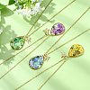 Transparent Epoxy Resin Teardrop & Brass Micro Pave Clear Cubic Zirconia Butterfly Pendant 304 Stainless Steel Cable Chain Necklaces for Women NJEW-JN06288-1