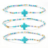 3Pcs Bohemian Cross Charm Glass Seed Bead & Brass Beads Stretch Bracelet for Women SA4132-3-1