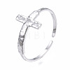 304 Stainless Steel Cross Open Cuff Ring RJEW-T023-17P-3