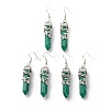 Synthetic Malachite Bullet with Flower Dangle Earrings EJEW-G300-02P-11-1