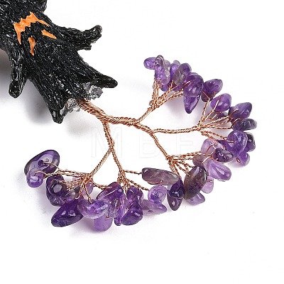 Halloween Theme Natural Amethyst Chips Tree of Life Decorations DJEW-B013-02H-1