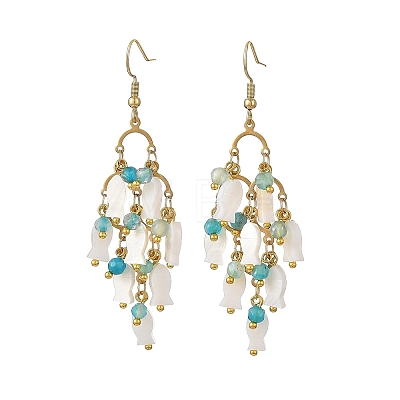 304 Stainless Steel & Natural Freshwater Shell & Agate Cluster Chandelier Earrings for Women EJEW-JE07468-1