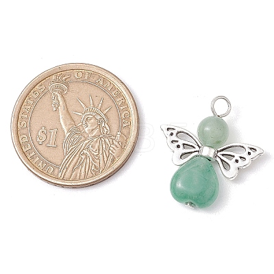 Natural Green Aventurine/Lapis Lazuli/Rose Quartz/Tiger Eye/Blue Spot Jasper/Synthetic Turquoise Heart Angel Pendants PALLOY-JF03186-01-1