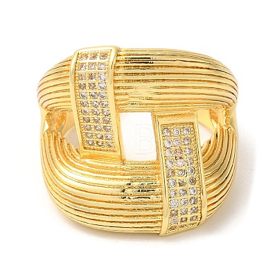 Double Layer Brass Micro Pave Cubic Zirconia Open Cuff Rings X-RJEW-U008-09G-1