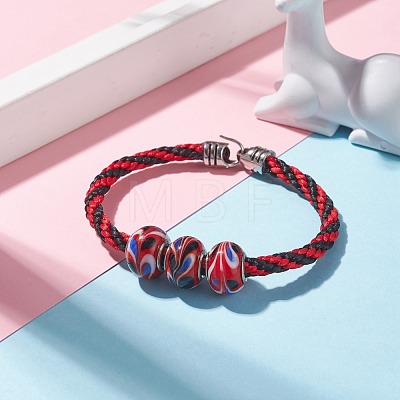 Triple Handmade Lampwork Beaded Braided Cord Bracelet for Women BJEW-JB07598-1