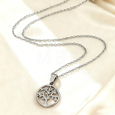 304 Stainless Steel Ring with Tree of Life Pendant Cable Chain Necklaces for Women WG02B39-04-1