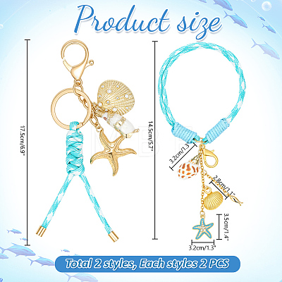 2Pcs Starfish Polyester Pendant Decorations & Keychains HJEW-AR00038-1