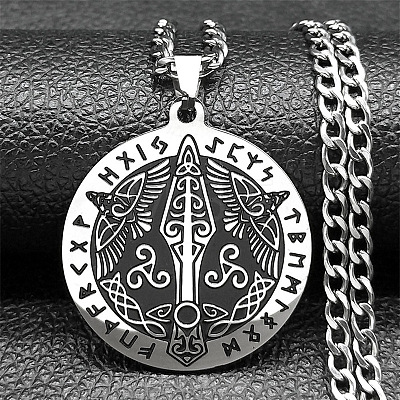 201 Stainless Steel Odin Rune Raven Arrowhead Pendant Twisted Chain Necklaces for Men NJEW-S440-03B-AS-1