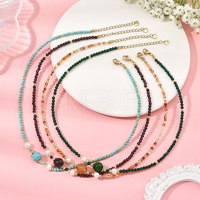 Natural & Synthetic Mixed Gemstone Round and Natural Cultured Freshwater Pearl Beaded Necklaces NJEW-JN06554-1