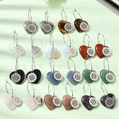 Natural & Synthetic Gemstone & 304 Stainless Steel Hoop Earrings for Women EJEW-G475-01P-1