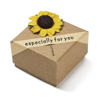 Kraft Paper Gift Boxes with Faux Sunflower Outside for Ring CON-Z011-01A-01-1