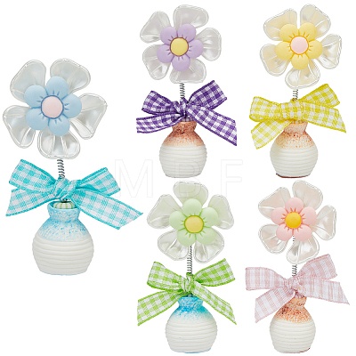 5Pcs 5 Colors Cute Plastic Shaking Head Flower Ornament AJEW-CN0006-02-1