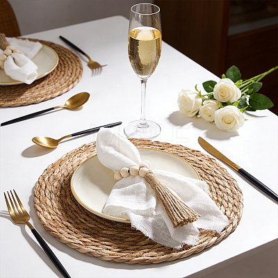 Round Natural Wood Beaded Napkin Rings AJEW-JOY00001-1