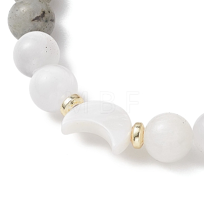 Natural Selenite & Labradorite & Black Tourmaline & Shell Beaded Stretch Bracelets for Women BJEW-JB13084-1