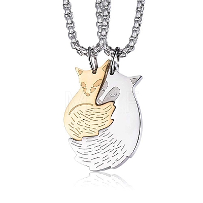 Stainless Steel Couple Fox Pendant Box Chain Necklaces Set PW-WG38AEC-01-1