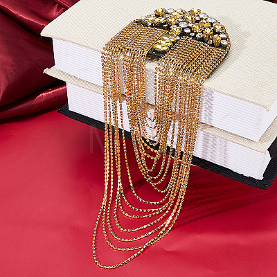 2Pcs Felt & Rhinestone & Iron Tassel Epaulettes AJEW-FH0009-06-1