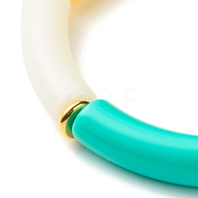 Curved Tube Opaque Acrylic Beads Stretch Bracelet for Teen Girl Women BJEW-JB06940-04-1