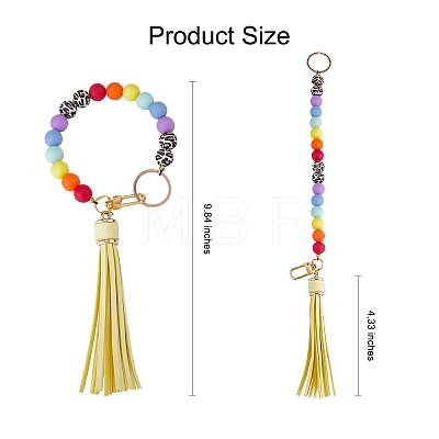 Silicone Round Beaded Keychain with Imitation Leather Tassel KEYC-SW00005-04-1