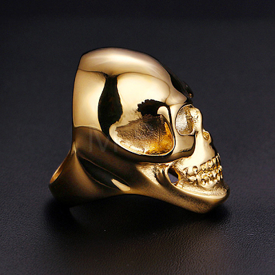 Titanium Steel Skull Finger Ring SKUL-PW0002-036E-G-1