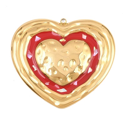 Valentine's Day 304 Stainless Steel Red Enamel & Natural Shell Pendants STAS-G398-04G-1
