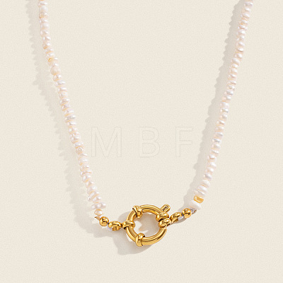 Vintage Natural Freshwater Pearl Rice Beaded Necklaces with 304 Stainless Steel Spring Ring Clasps for Women AQ9870-1