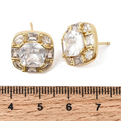 Brass Pave Cubic Zirconia & Glass Stud Earrings EJEW-G471-03G-1