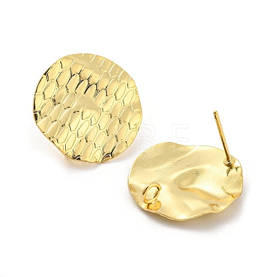Textured Flat Round Rack Plating Brass Stud Earrings Findings EJEW-K263-30G-1