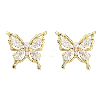 Butterfly Brass Micro Pave Cubic Zirconia Stud Earrings EJEW-M082-17G-02-1