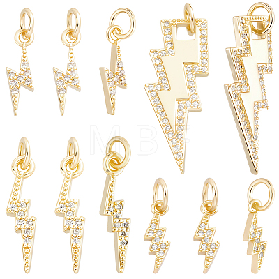 12Pcs 4 Styles Brass Micro Pave Cubic Zirconia Pendants KK-BBC0028-11-1
