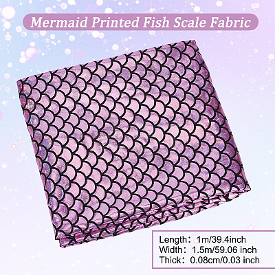 Sparkly Hologram Spandex Mermaid Printed Fish Scale Fabric AJEW-WH0001-44-1