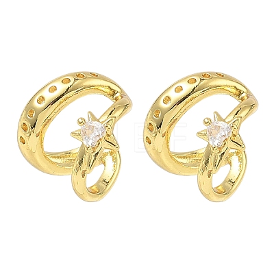 C-Shaped with Star Brass Micro Pave Clear Cubic Zirconia Cuff Earrings EJEW-L316-01G-12-1
