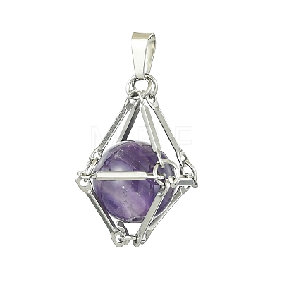 Natural Mixed Gemstone Stainless Steel Wrapped Pendants PALLOY-JF02497-1