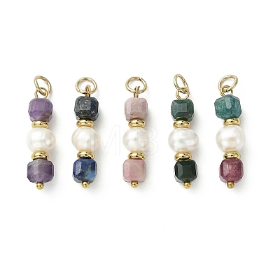 Natural Mixed Stone & Cultured Freshwater Pearl Pendants PALLOY-JF05304-1