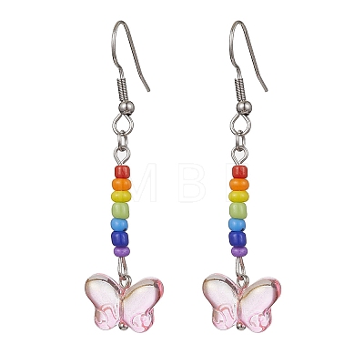 Glass Butterfly Dangle Earrings EJEW-JE05589-1