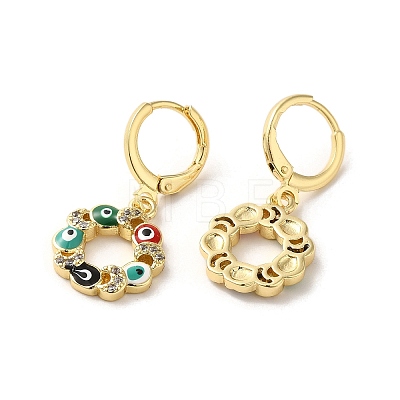 Evil Eye Real 18K Gold Plated Brass Dangle Leverback Earrings EJEW-Q797-01C-G-1