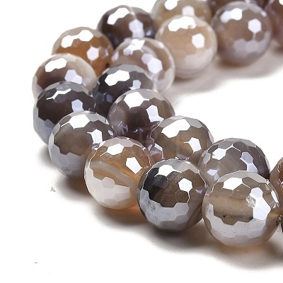 Electroplated Natural Botswana Agate Round Beads Strands G-L598-A03-03-1