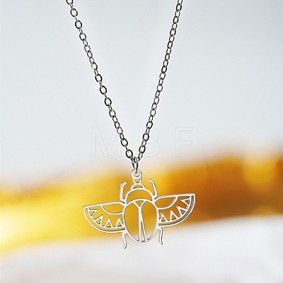 Stainless Steel Hollow Beetle Head Pendant Necklaces DN8143-2-1